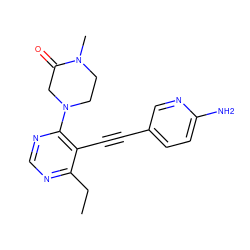 CCc1ncnc(N2CCN(C)C(=O)C2)c1C#Cc1ccc(N)nc1 ZINC000149210138