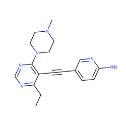 CCc1ncnc(N2CCN(C)CC2)c1C#Cc1ccc(N)nc1 ZINC000148886826