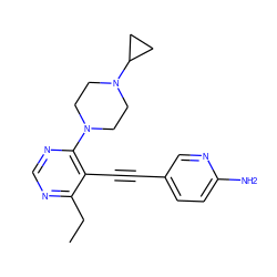 CCc1ncnc(N2CCN(C3CC3)CC2)c1C#Cc1ccc(N)nc1 ZINC000149220118