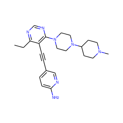 CCc1ncnc(N2CCN(C3CCN(C)CC3)CC2)c1C#Cc1ccc(N)nc1 ZINC000149269076