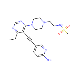 CCc1ncnc(N2CCN(CCNS(C)(=O)=O)CC2)c1C#Cc1ccc(N)nc1 ZINC000149210374