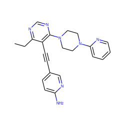 CCc1ncnc(N2CCN(c3ccccn3)CC2)c1C#Cc1ccc(N)nc1 ZINC000149260740