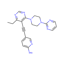 CCc1ncnc(N2CCN(c3ncccn3)CC2)c1C#Cc1ccc(N)nc1 ZINC000149266398