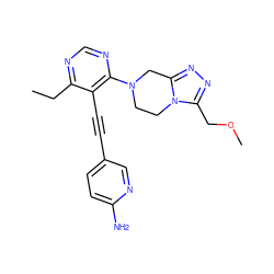 CCc1ncnc(N2CCn3c(COC)nnc3C2)c1C#Cc1ccc(N)nc1 ZINC000149269291