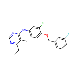 CCc1ncnc(Nc2ccc(OCc3cccc(F)c3)c(Cl)c2)c1C ZINC000066112208