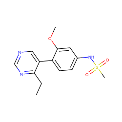 CCc1ncncc1-c1ccc(NS(C)(=O)=O)cc1OC ZINC000114026354