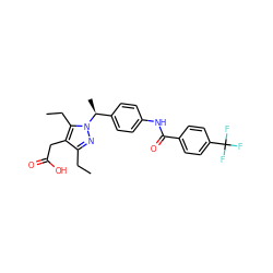 CCc1nn([C@@H](C)c2ccc(NC(=O)c3ccc(C(F)(F)F)cc3)cc2)c(CC)c1CC(=O)O ZINC000169704035