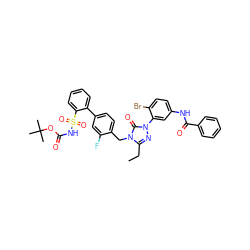 CCc1nn(-c2cc(NC(=O)c3ccccc3)ccc2Br)c(=O)n1Cc1ccc(-c2ccccc2S(=O)(=O)NC(=O)OC(C)(C)C)cc1F ZINC000095608146