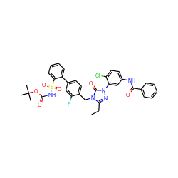 CCc1nn(-c2cc(NC(=O)c3ccccc3)ccc2Cl)c(=O)n1Cc1ccc(-c2ccccc2S(=O)(=O)NC(=O)OC(C)(C)C)cc1F ZINC000027203348