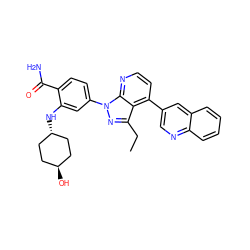 CCc1nn(-c2ccc(C(N)=O)c(N[C@H]3CC[C@H](O)CC3)c2)c2nccc(-c3cnc4ccccc4c3)c12 ZINC000261141662