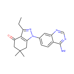 CCc1nn(-c2ccc3c(N)ncnc3c2)c2c1C(=O)CC(C)(C)C2 ZINC000084602983