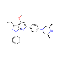 CCc1nn(-c2ccccc2)c2nc(-c3ccc(N4C[C@H](C)N[C@H](C)C4)cc3)cc(OC)c12 ZINC000165012557