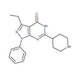 CCc1nn(-c2ccccc2)c2nc(C3CCNCC3)[nH]c(=O)c12 ZINC000147361249