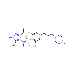 CCc1nn(C)c(CC)c1N(C)S(=O)(=O)c1c(Cl)cc(CCCN2CCN(C)CC2)cc1Cl ZINC000199935747