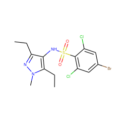 CCc1nn(C)c(CC)c1NS(=O)(=O)c1c(Cl)cc(Br)cc1Cl ZINC000140262581