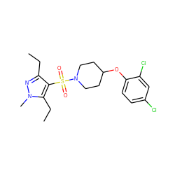 CCc1nn(C)c(CC)c1S(=O)(=O)N1CCC(Oc2ccc(Cl)cc2Cl)CC1 ZINC000207210592