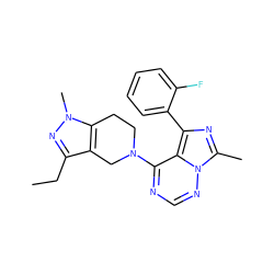 CCc1nn(C)c2c1CN(c1ncnn3c(C)nc(-c4ccccc4F)c13)CC2 ZINC000169711750