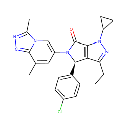 CCc1nn(C2CC2)c2c1[C@@H](c1ccc(Cl)cc1)N(c1cc(C)c3nnc(C)n3c1)C2=O ZINC000220262702