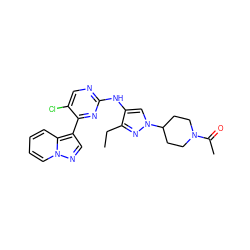 CCc1nn(C2CCN(C(C)=O)CC2)cc1Nc1ncc(Cl)c(-c2cnn3ccccc23)n1 ZINC000653884611