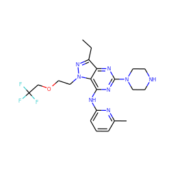 CCc1nn(CCOCC(F)(F)F)c2c(Nc3cccc(C)n3)nc(N3CCNCC3)nc12 ZINC000034631487