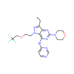 CCc1nn(CCOCC(F)(F)F)c2c(Nc3ccncn3)nc(N3CCOCC3)nc12 ZINC000049071063