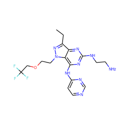 CCc1nn(CCOCC(F)(F)F)c2c(Nc3ccncn3)nc(NCCN)nc12 ZINC000035861064