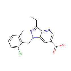 CCc1nn(Cc2c(C)cccc2Cl)c2cc(C(=O)O)cnc12 ZINC000205654355