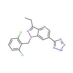 CCc1nn(Cc2c(Cl)cccc2Cl)c2cc(-c3nn[nH]n3)cnc12 ZINC000205649094