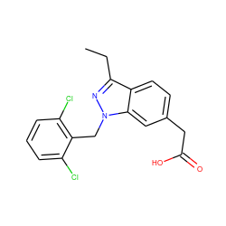 CCc1nn(Cc2c(Cl)cccc2Cl)c2cc(CC(=O)O)ccc12 ZINC000203424035