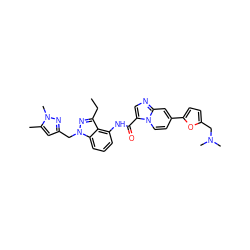 CCc1nn(Cc2cc(C)n(C)n2)c2cccc(NC(=O)c3cnc4cc(-c5ccc(CN(C)C)o5)ccn34)c12 ZINC000117891891