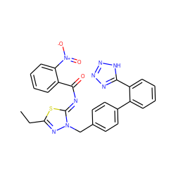 CCc1nn(Cc2ccc(-c3ccccc3-c3nnn[nH]3)cc2)/c(=N/C(=O)c2ccccc2[N+](=O)[O-])s1 ZINC000049882035