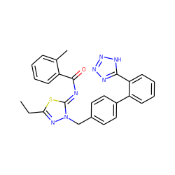 CCc1nn(Cc2ccc(-c3ccccc3-c3nnn[nH]3)cc2)/c(=N/C(=O)c2ccccc2C)s1 ZINC000049882041