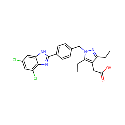 CCc1nn(Cc2ccc(-c3nc4c(Cl)cc(Cl)cc4[nH]3)cc2)c(CC)c1CC(=O)O ZINC001772587271