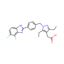 CCc1nn(Cc2ccc(-c3nc4c(F)c(F)ccc4[nH]3)cc2)c(CC)c1CC(=O)O ZINC001772575913