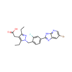 CCc1nn(Cc2ccc(-c3nc4cc(Br)cnc4[nH]3)cc2F)c(CC)c1CC(=O)O ZINC001772587542