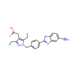 CCc1nn(Cc2ccc(-c3nc4cc(C#N)ccc4[nH]3)cc2)c(CC)c1CC(=O)O ZINC001772618982