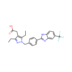 CCc1nn(Cc2ccc(-c3nc4cc(C(F)(F)F)ccc4[nH]3)cc2)c(CC)c1CC(=O)O ZINC001772656368