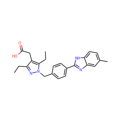 CCc1nn(Cc2ccc(-c3nc4cc(C)ccc4[nH]3)cc2)c(CC)c1CC(=O)O ZINC001772581333