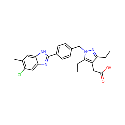 CCc1nn(Cc2ccc(-c3nc4cc(Cl)c(C)cc4[nH]3)cc2)c(CC)c1CC(=O)O ZINC001772611108