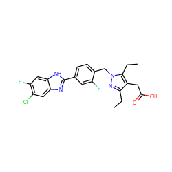 CCc1nn(Cc2ccc(-c3nc4cc(Cl)c(F)cc4[nH]3)cc2F)c(CC)c1CC(=O)O ZINC000203689846