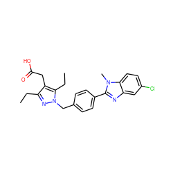 CCc1nn(Cc2ccc(-c3nc4cc(Cl)ccc4n3C)cc2)c(CC)c1CC(=O)O ZINC001772600366