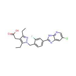 CCc1nn(Cc2ccc(-c3nc4cc(Cl)cnc4[nH]3)cc2F)c(CC)c1CC(=O)O ZINC001772641437