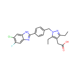 CCc1nn(Cc2ccc(-c3nc4cc(F)c(Cl)cc4[nH]3)cc2)c(CC)c1CC(=O)O ZINC001772612989