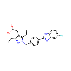 CCc1nn(Cc2ccc(-c3nc4cc(F)ccc4[nH]3)cc2)c(CC)c1CC(=O)O ZINC001772630951