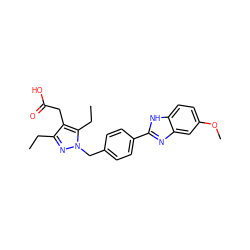 CCc1nn(Cc2ccc(-c3nc4cc(OC)ccc4[nH]3)cc2)c(CC)c1CC(=O)O ZINC001772618933