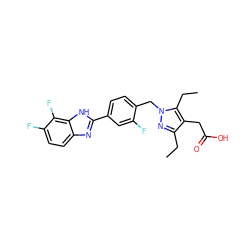 CCc1nn(Cc2ccc(-c3nc4ccc(F)c(F)c4[nH]3)cc2F)c(CC)c1CC(=O)O ZINC001772619488