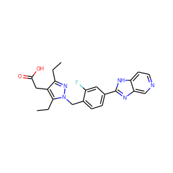 CCc1nn(Cc2ccc(-c3nc4cnccc4[nH]3)cc2F)c(CC)c1CC(=O)O ZINC001772645690