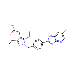 CCc1nn(Cc2ccc(-c3nc4ncc(Cl)cc4[nH]3)cc2)c(CC)c1CC(=O)O ZINC001772634286