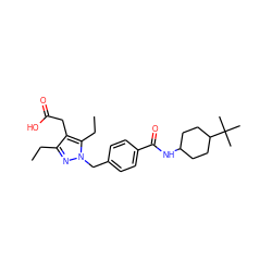 CCc1nn(Cc2ccc(C(=O)NC3CCC(C(C)(C)C)CC3)cc2)c(CC)c1CC(=O)O ZINC000168942088