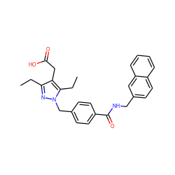 CCc1nn(Cc2ccc(C(=O)NCc3ccc4ccccc4c3)cc2)c(CC)c1CC(=O)O ZINC000168938193